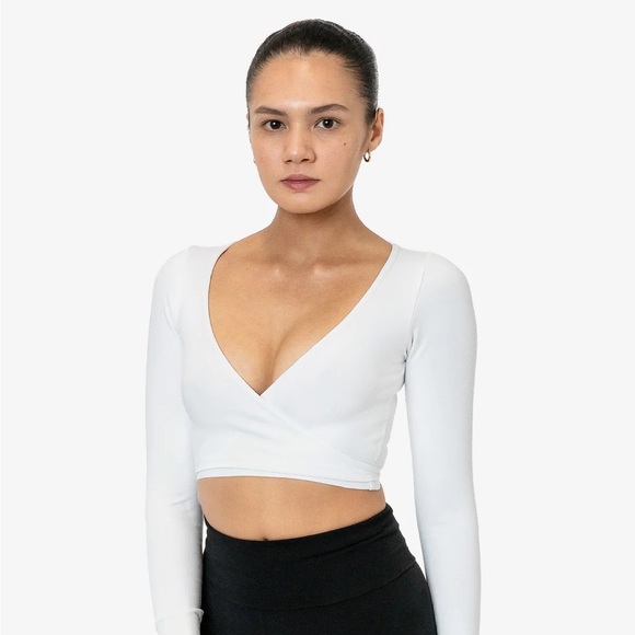 Los Angeles Apparel Garment Dye Long Sleeve Wrap Top - Picture 1 of 2